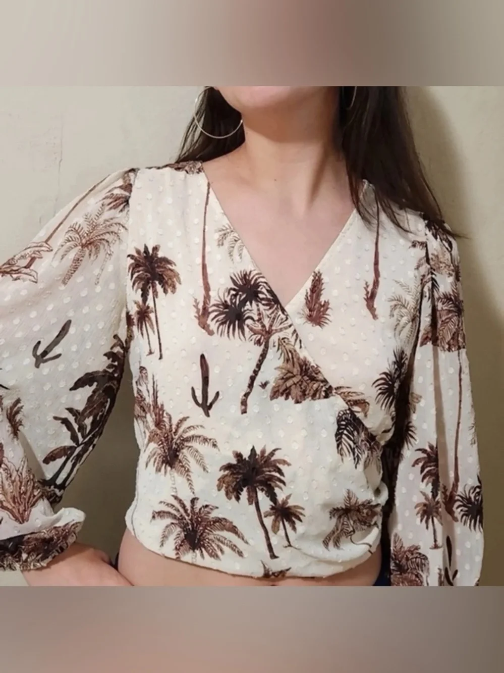Joie Desert Palm Tree Faux Wrap Blouse Size XS - Picture 8 of 8